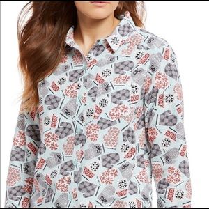 Sleep Sense Women’s Button Front Mitten Printed Pajama Top Size XL